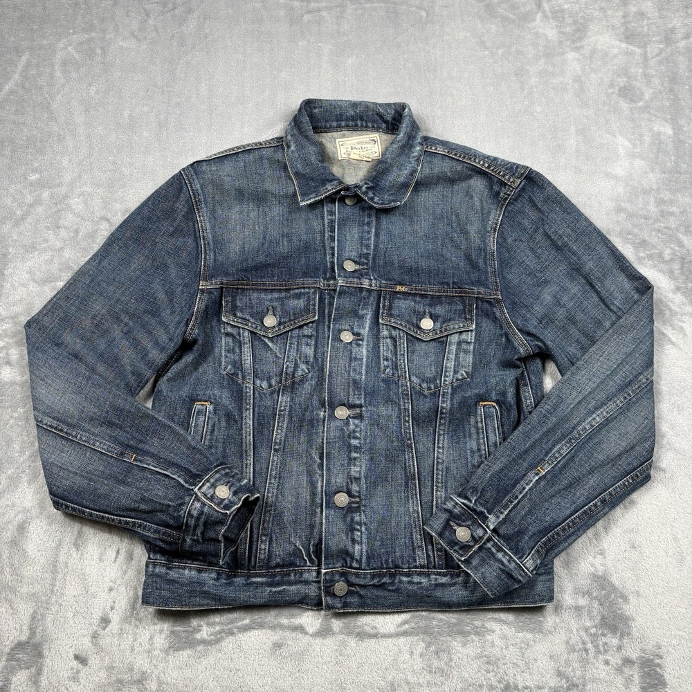 Polo Ralph Lauren Mens Blue Denim Trucker Jacket Size Medium Wash Cotton